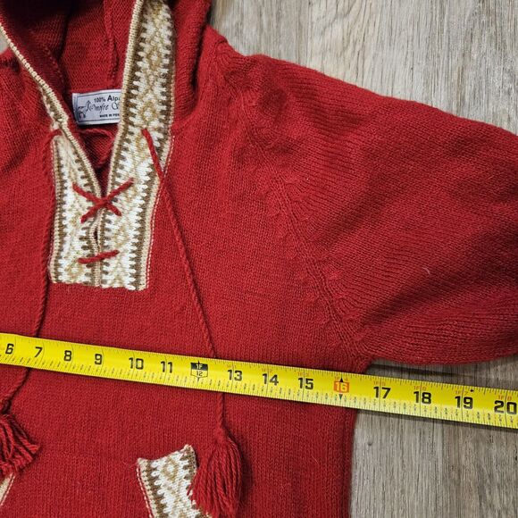 Onofre Saez Alpaca Sweater Womens S Red Hooded Fringe Western Boho Cottage - Picture 7 of 8